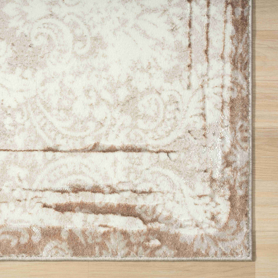 2' X 3' Beige and Ivory Damask Area Rug