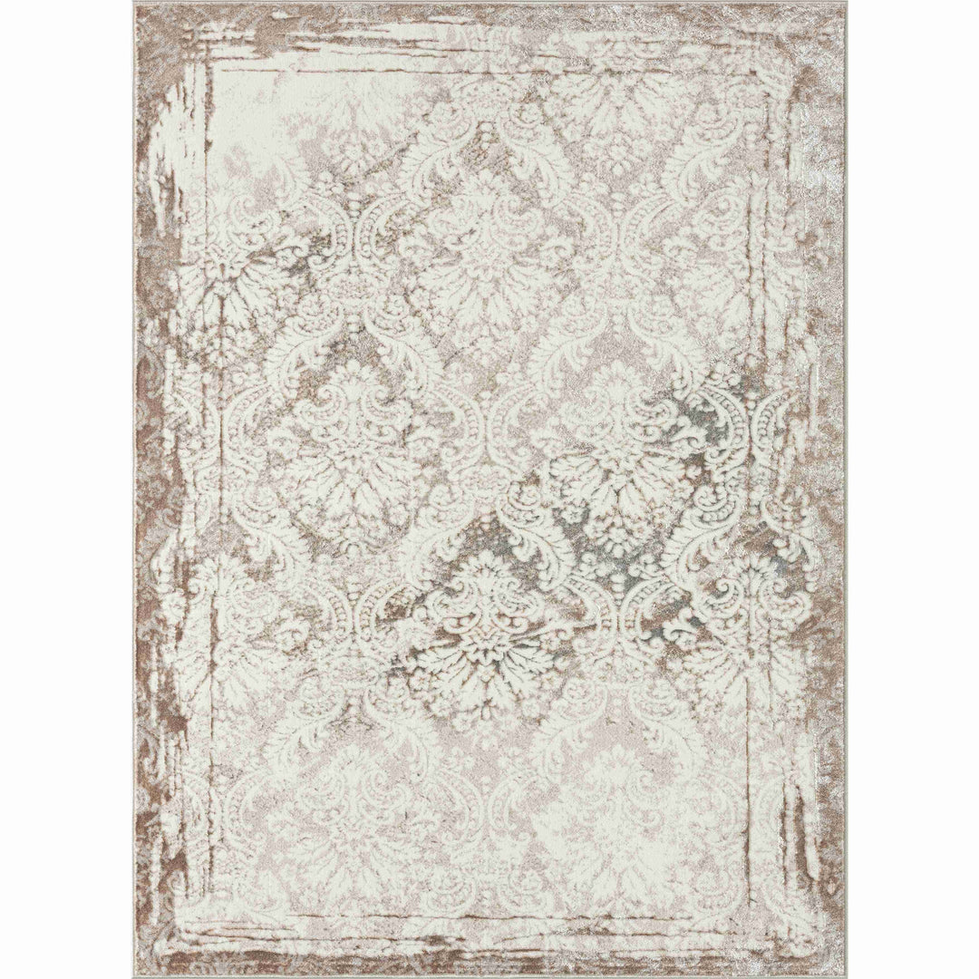 2' X 3' Beige and Ivory Damask Area Rug