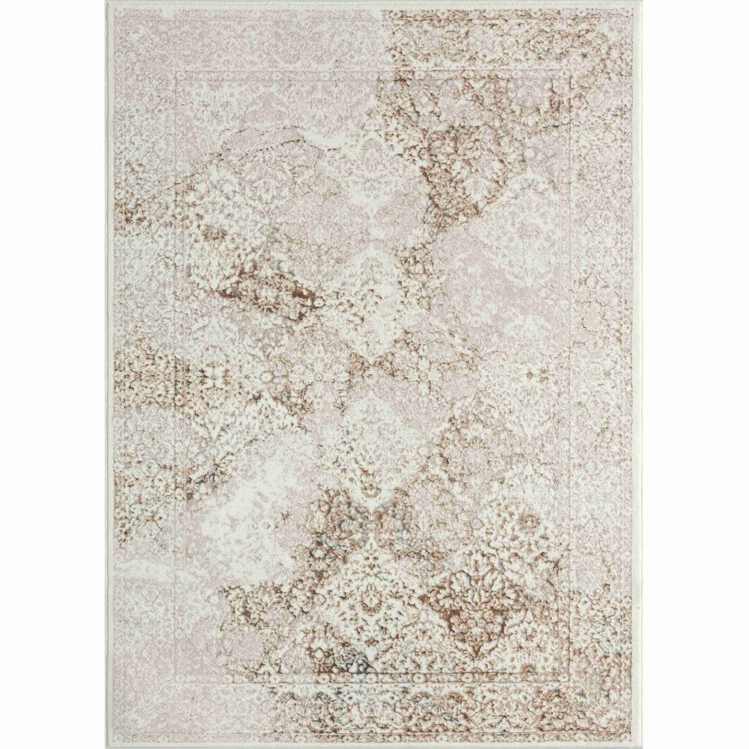 2' X 3' Beige and Ivory Damask Area Rug