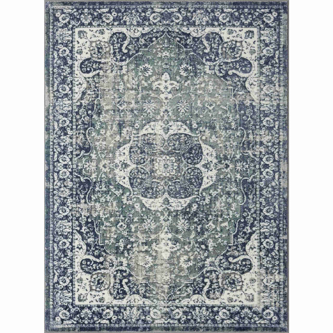 2' X 3' Blue and Ivory Floral Area Rug