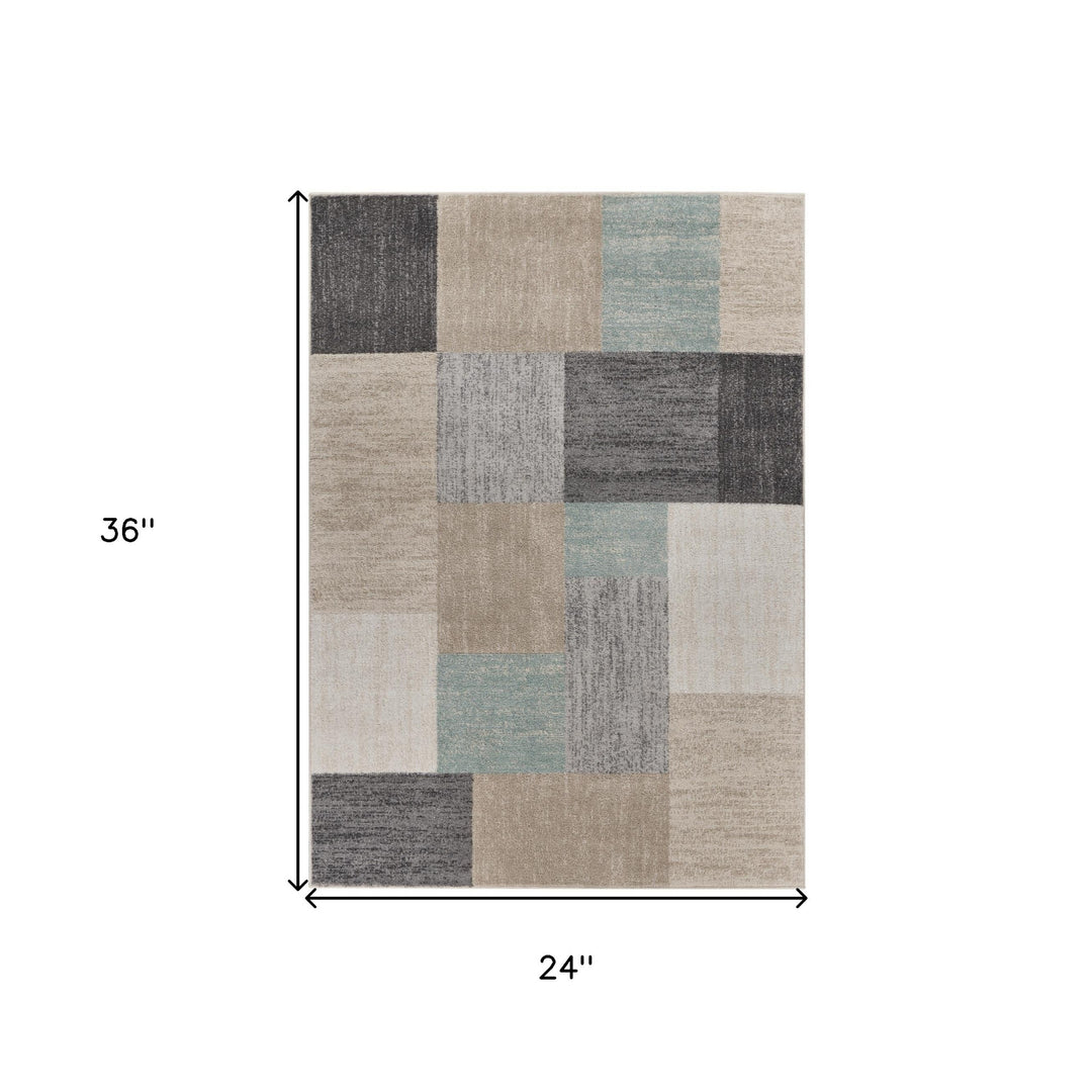 2' X 3' Beige and Blue Area Rug