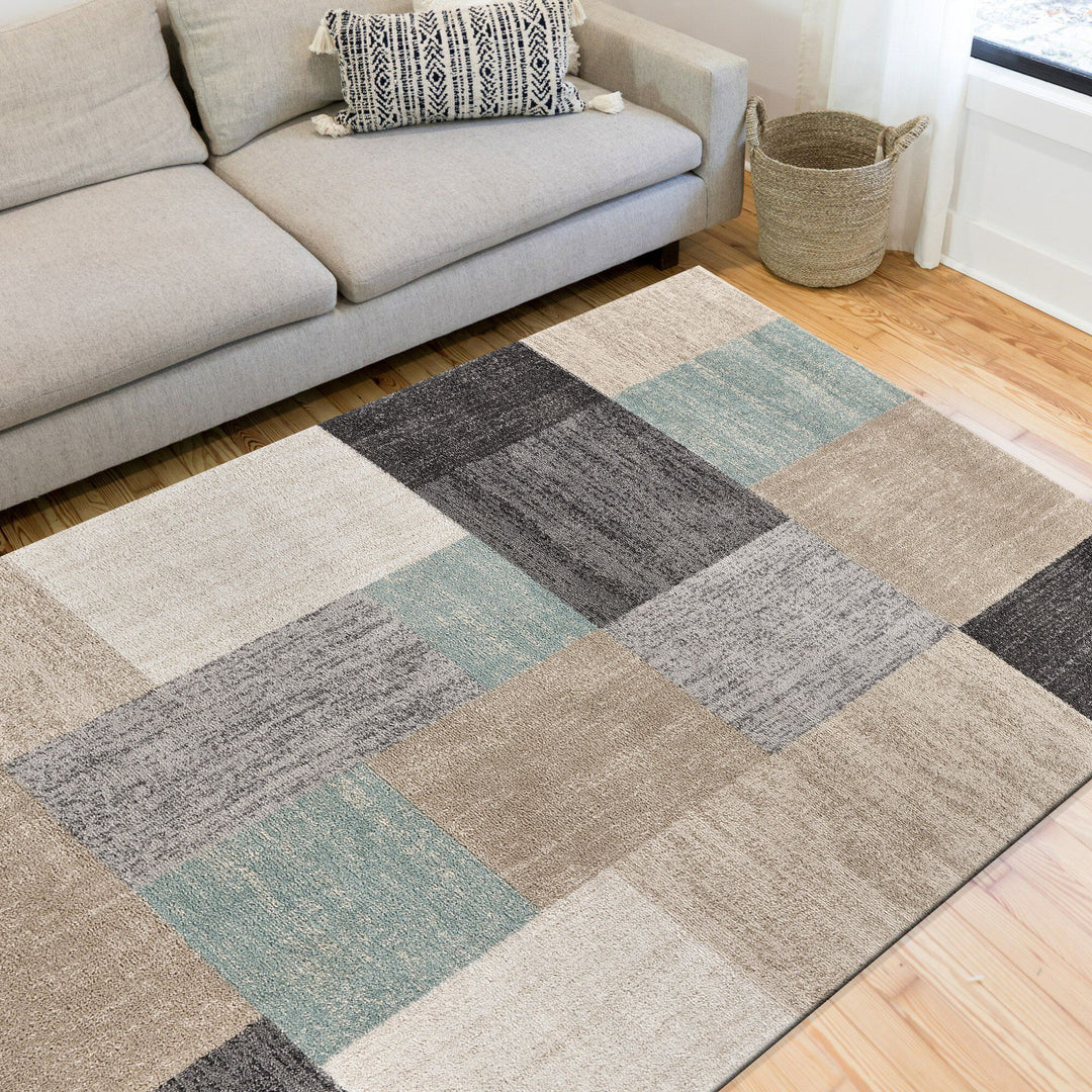 2' X 3' Beige and Blue Area Rug