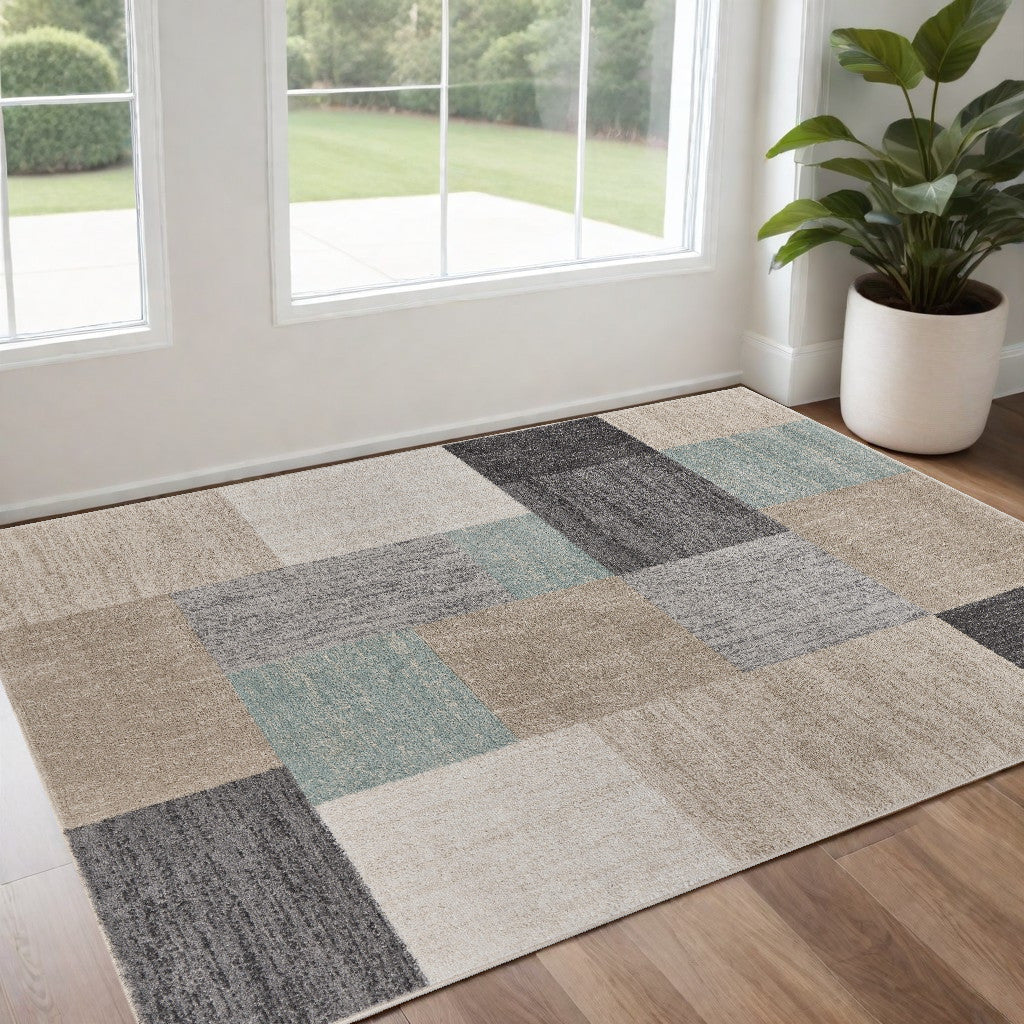 2' X 3' Beige and Blue Area Rug