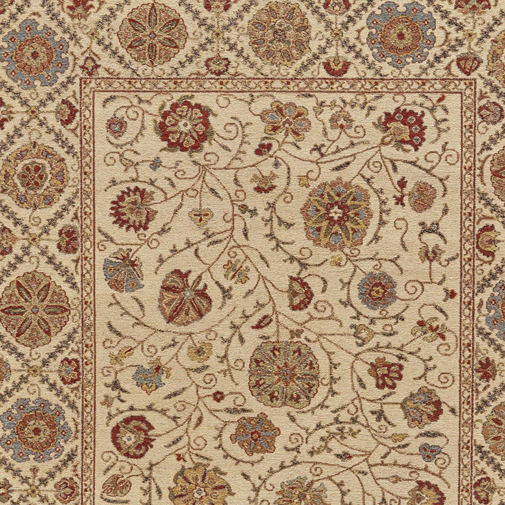 2' X 3' Tan and Red Wool Oriental Hand Knotted Area Rug