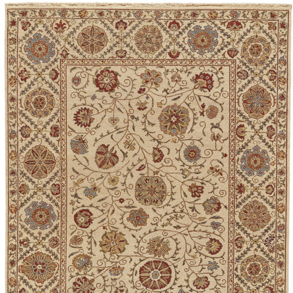 2' X 3' Tan and Red Wool Oriental Hand Knotted Area Rug