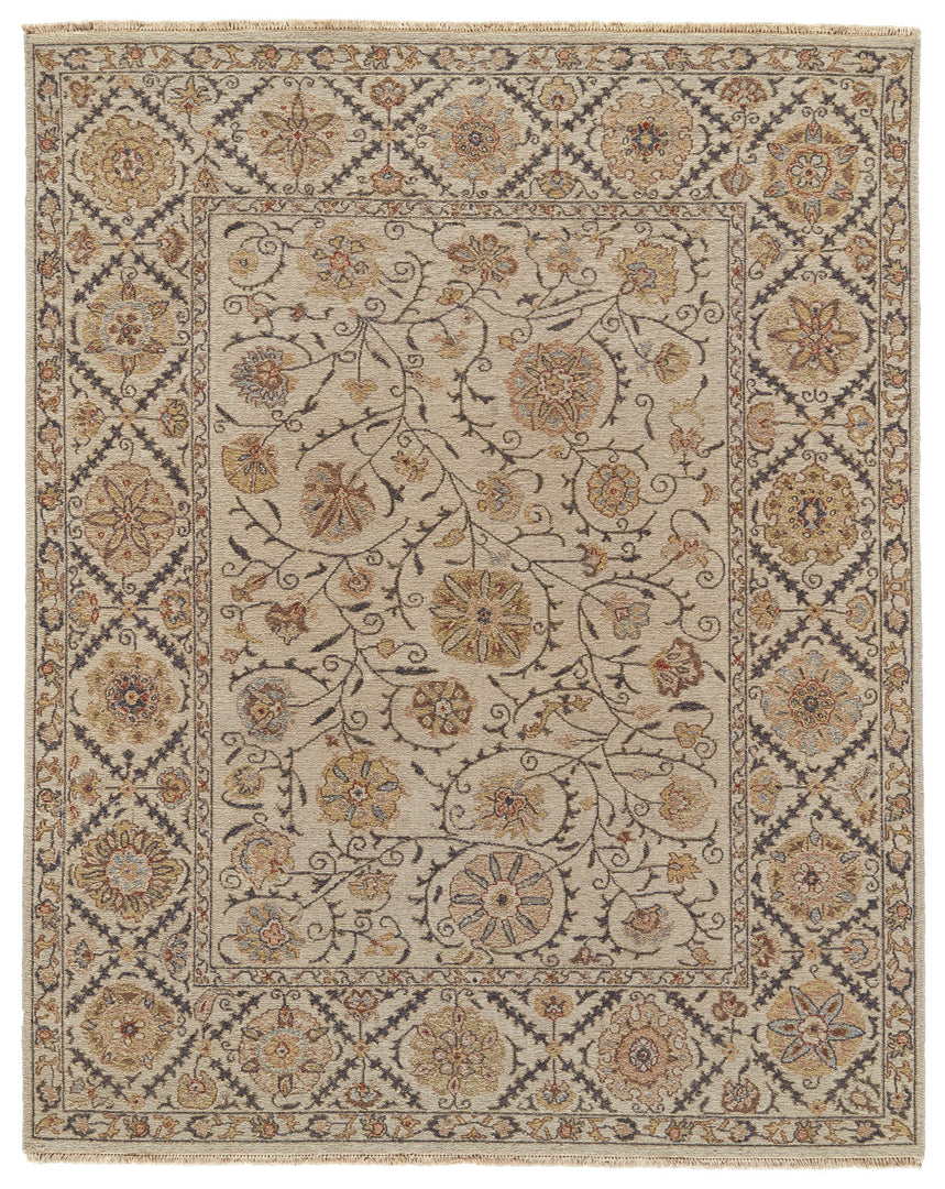 2' X 3' Tan and Red Wool Oriental Hand Knotted Area Rug