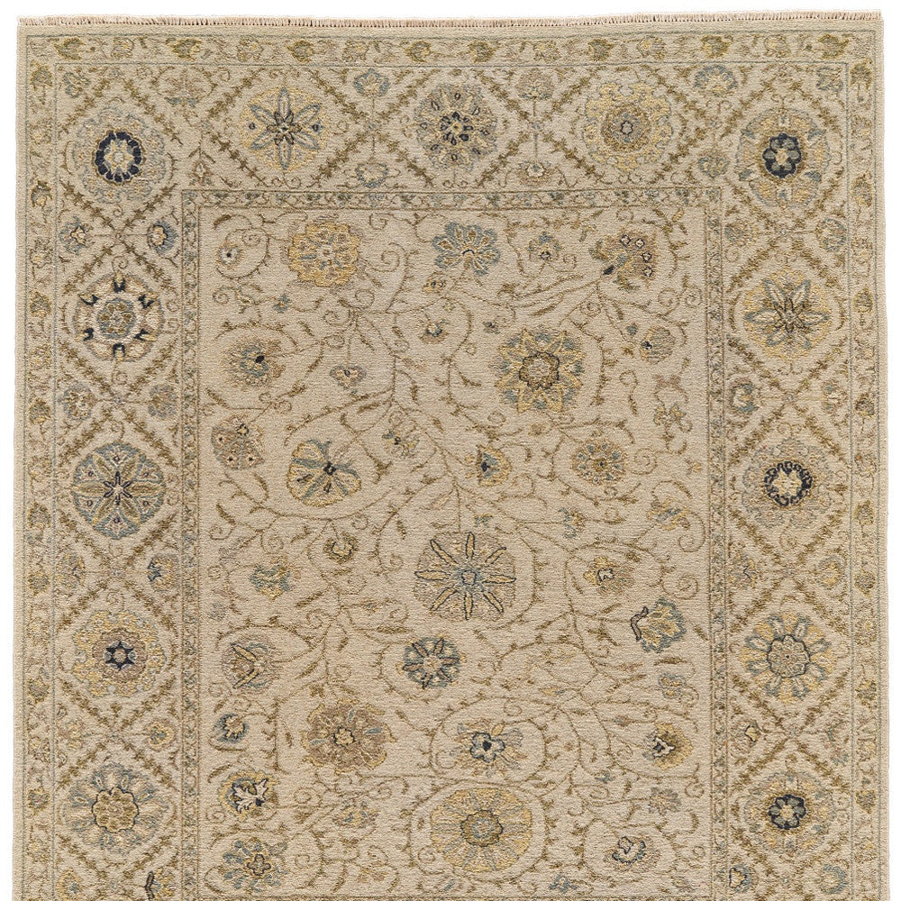 2' X 3' Tan and Red Wool Oriental Hand Knotted Area Rug