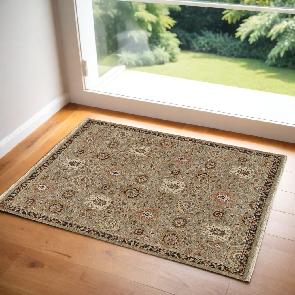 2' X 3' Red Taupe and Gold Wool Oriental Hand Knotted Area Rug