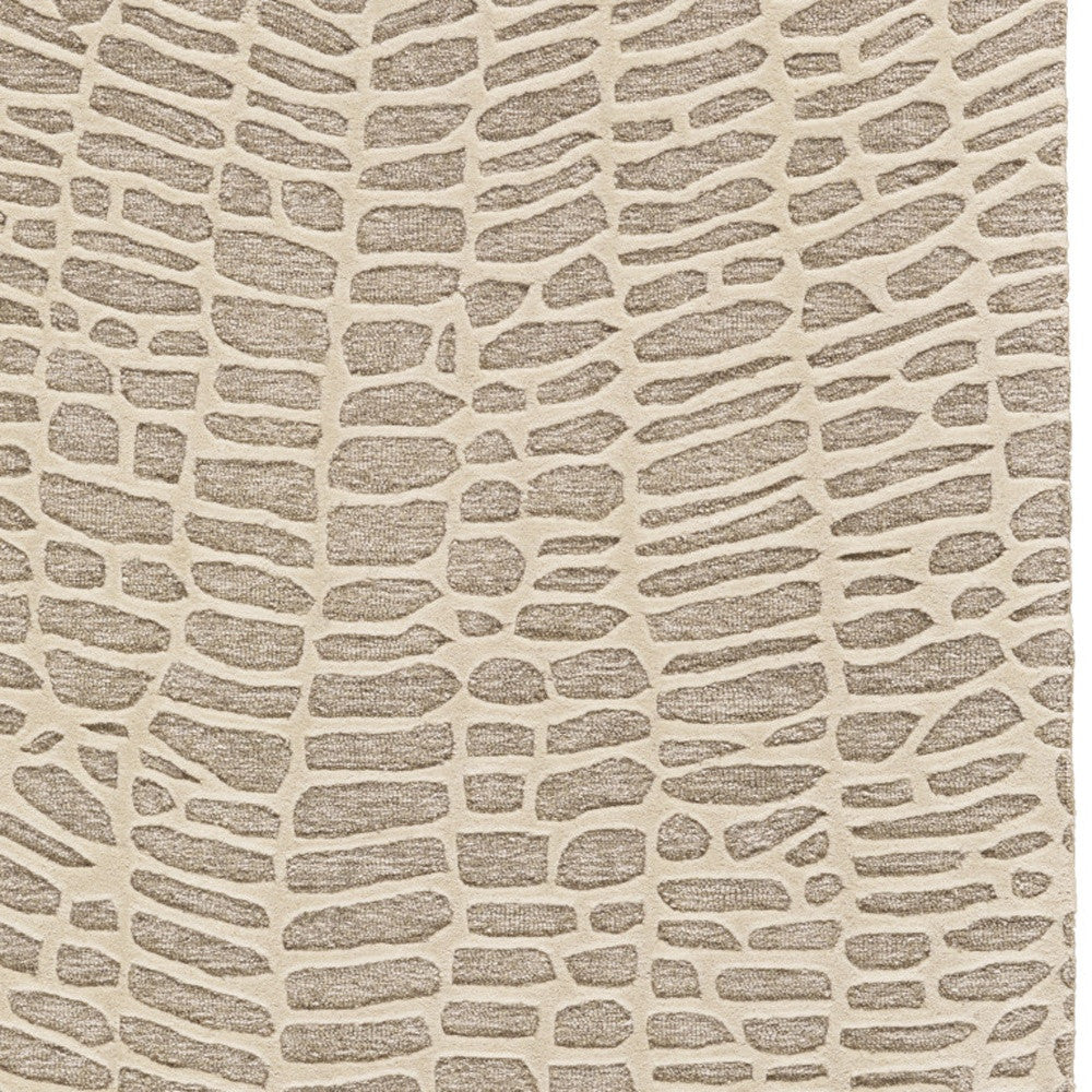 2' X 3' Tan and Ivory Wool Abstract Hand Tufted Area Rug