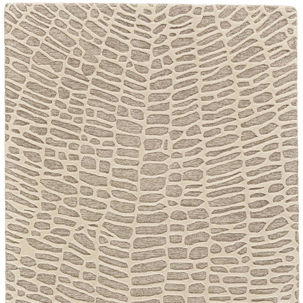 2' X 3' Tan and Ivory Wool Abstract Hand Tufted Area Rug