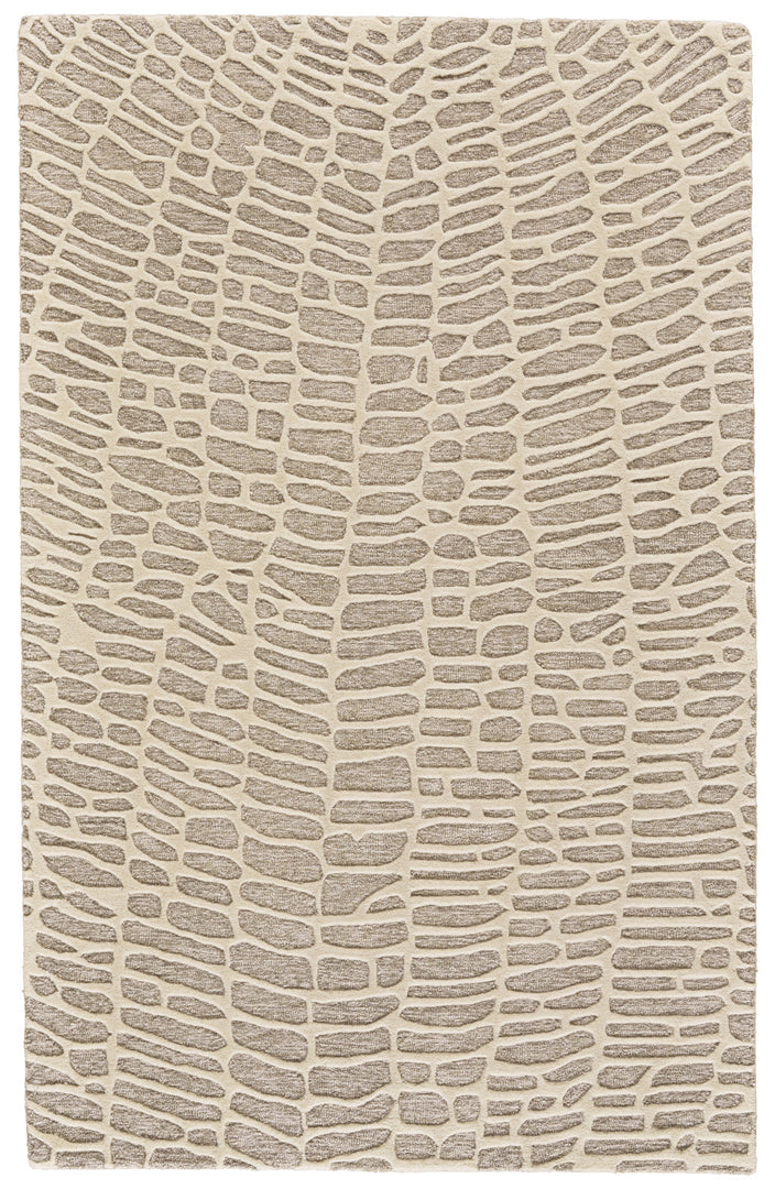 2' X 3' Tan and Ivory Wool Abstract Hand Tufted Area Rug