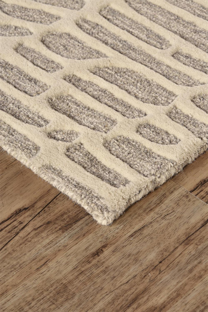 2' X 3' Tan and Ivory Wool Abstract Hand Tufted Area Rug