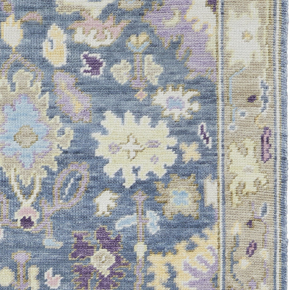 4' X 6' Gold Blue and Purple Wool Oriental Hand Knotted Area Rug With Fringe