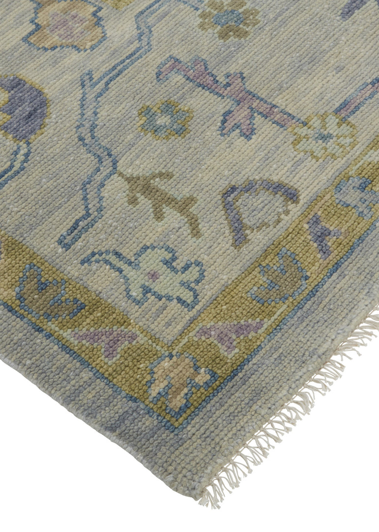 4' X 6' Gold Blue and Purple Wool Oriental Hand Knotted Area Rug With Fringe