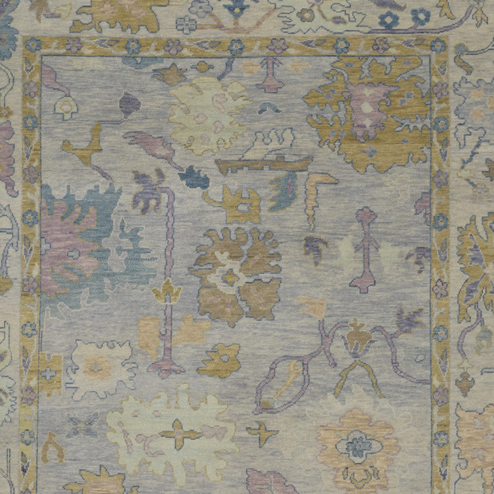 4' X 6' Gold Blue and Purple Wool Oriental Hand Knotted Area Rug With Fringe