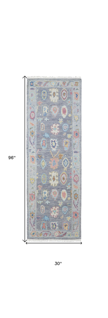 4' X 6' Gray Blue and Red Wool Oriental Hand Knotted Area Rug With Fringe