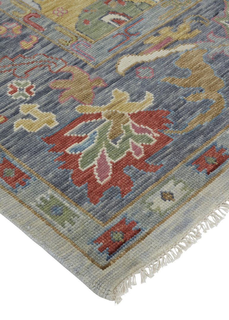 4' X 6' Gray Blue and Gold Wool Oriental Hand Knotted Area Rug With Fringe