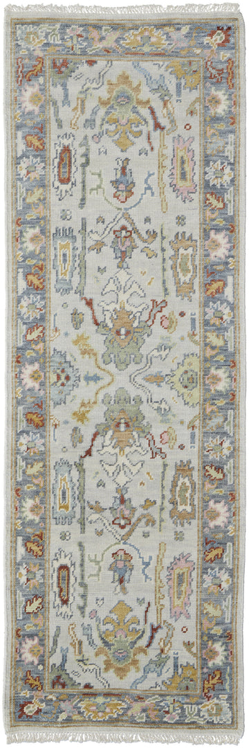 4' X 6' Gray Blue and Gold Wool Oriental Hand Knotted Area Rug With Fringe