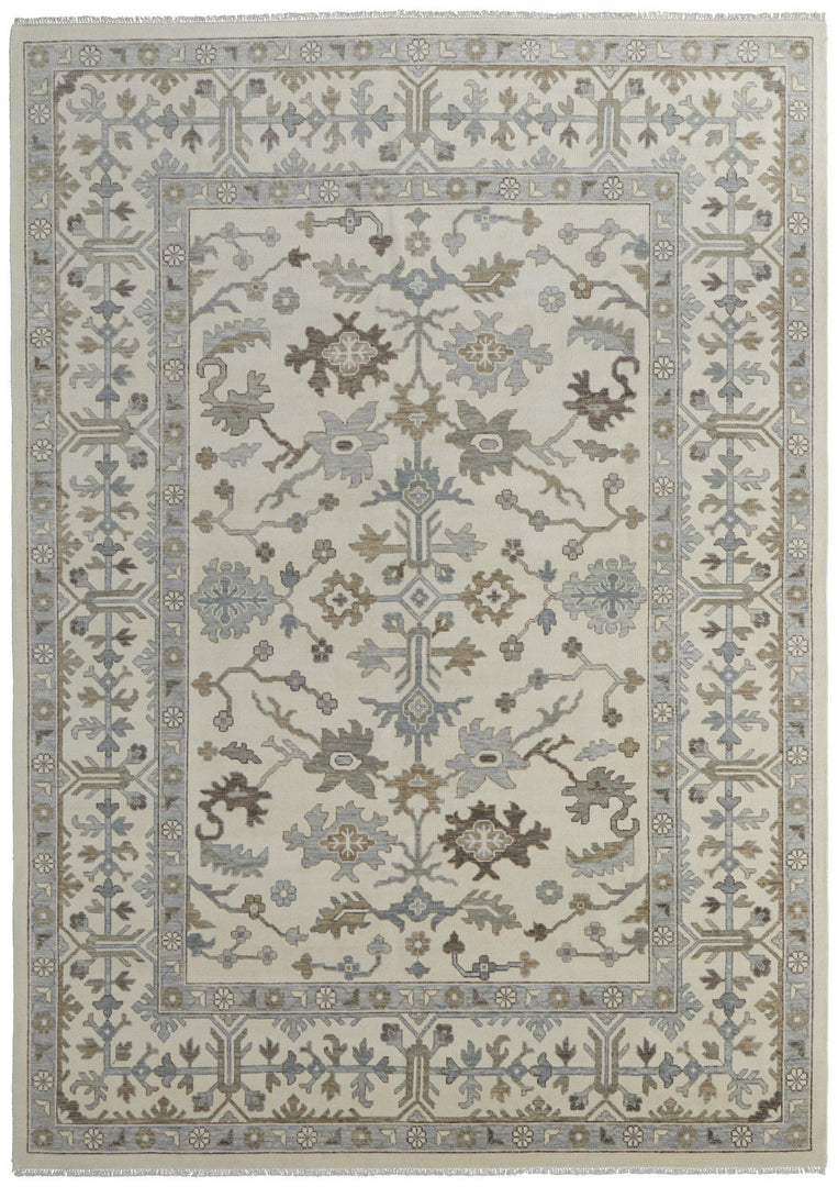 4' X 6' Ivory Gray and Brown Wool Floral Hand Knotted Area Rug With Fringe