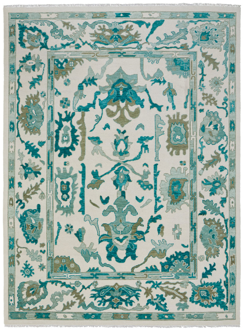 4' X 6' Ivory and Blue Wool Floral Hand Knotted Area Rug With Fringe