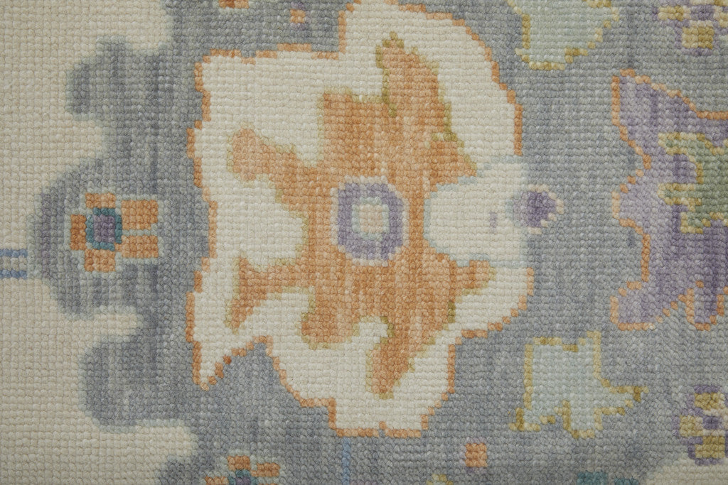 4' X 6' Gray Ivory and Orange Wool Floral Hand Knotted Area Rug With Fringe