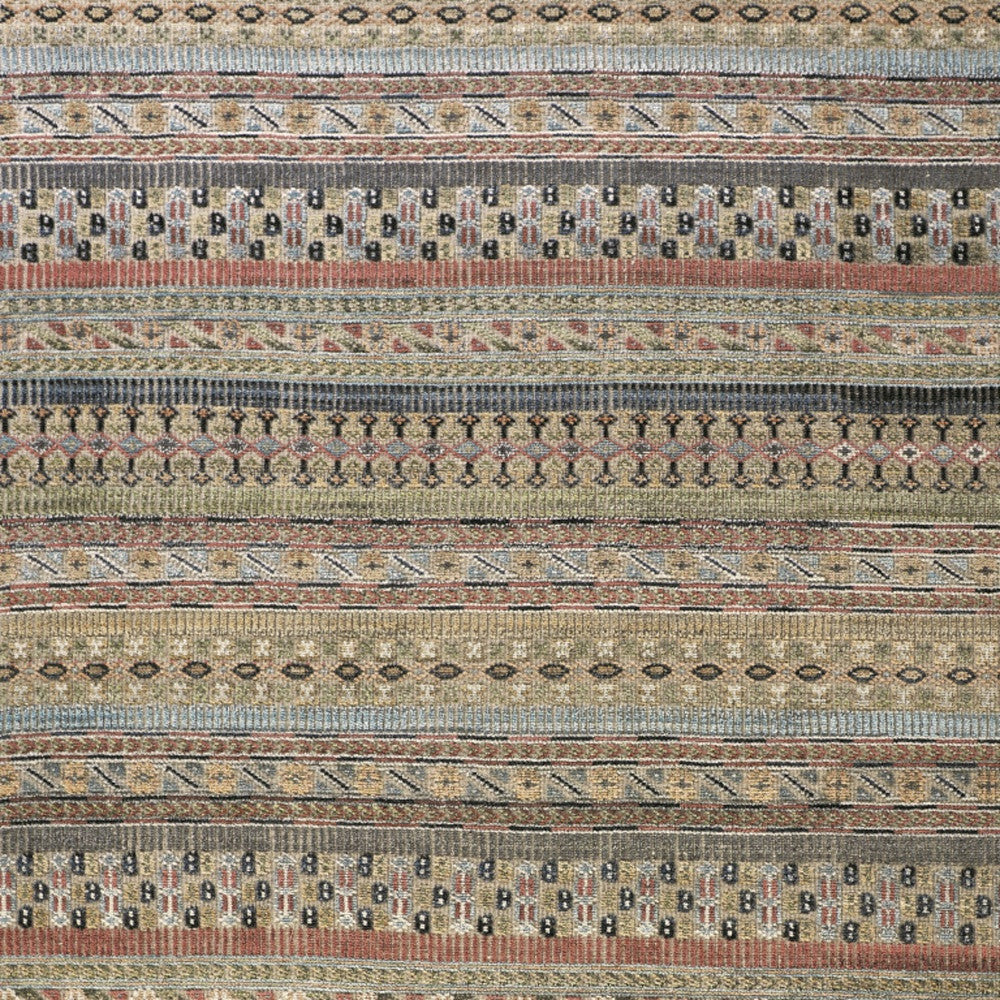 4' X 6' Tan Blue and Orange Striped Hand Knotted Area Rug