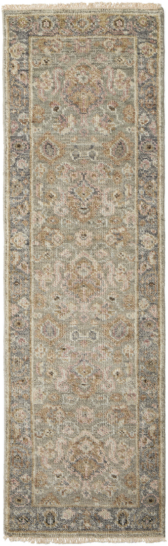 6' X 9' Gray and Gold Wool Oriental Hand Knotted Area Rug With Fringe