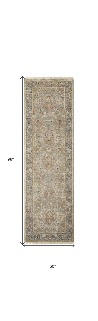 6' X 9' Gray and Gold Wool Oriental Hand Knotted Area Rug With Fringe