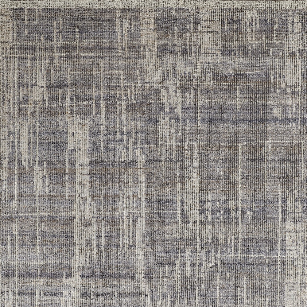 4' X 6' Gray and Ivory Wool Abstract Hand Knotted Worn Faded Area Rug