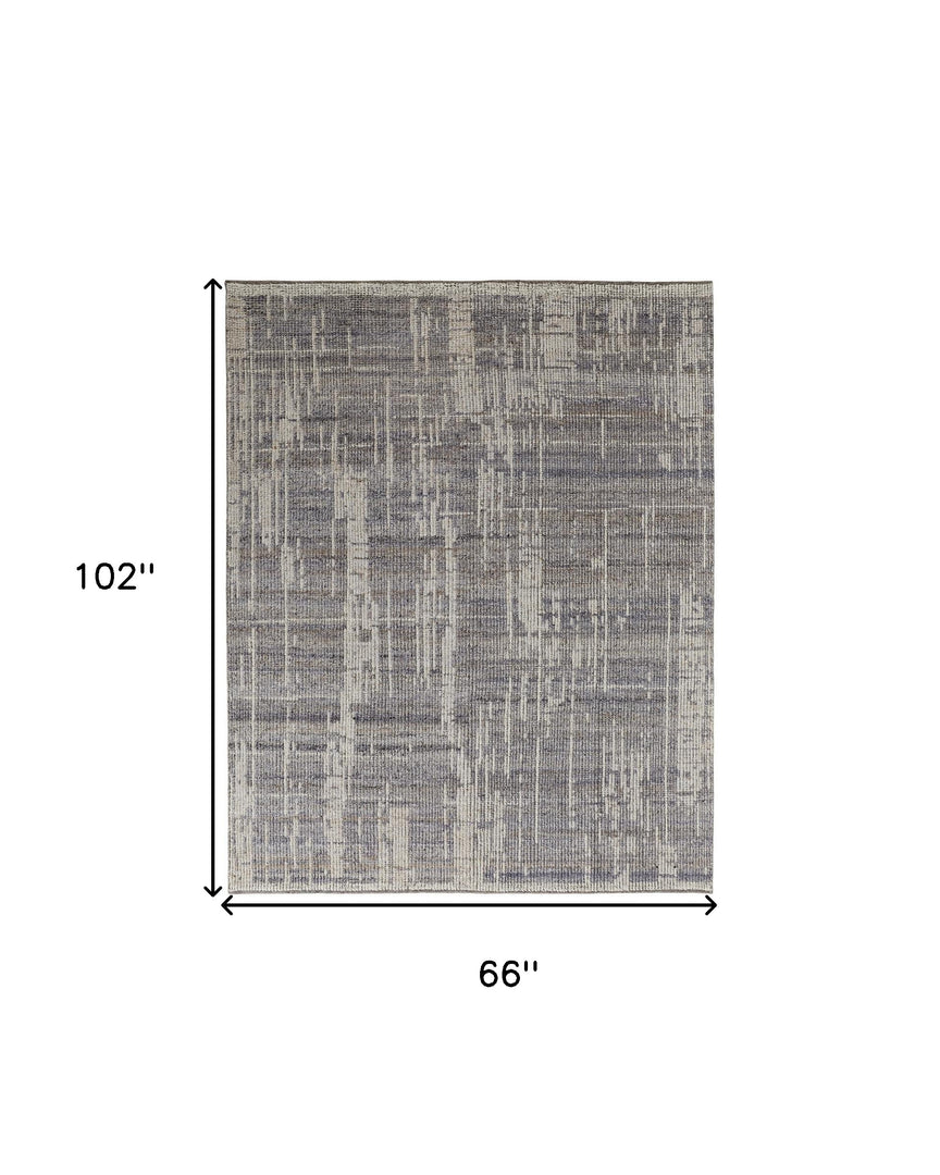 4' X 6' Gray and Ivory Wool Abstract Hand Knotted Worn Faded Area Rug