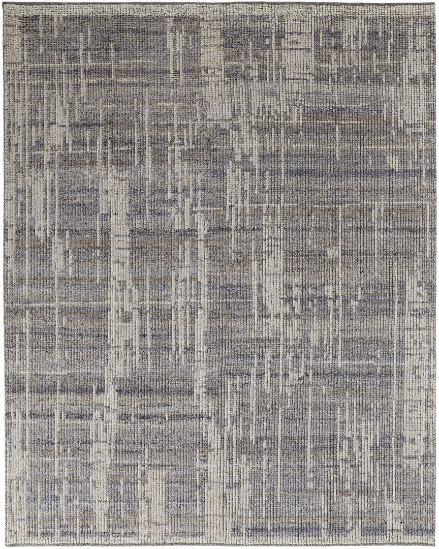 4' X 6' Gray and Ivory Wool Abstract Hand Knotted Worn Faded Area Rug