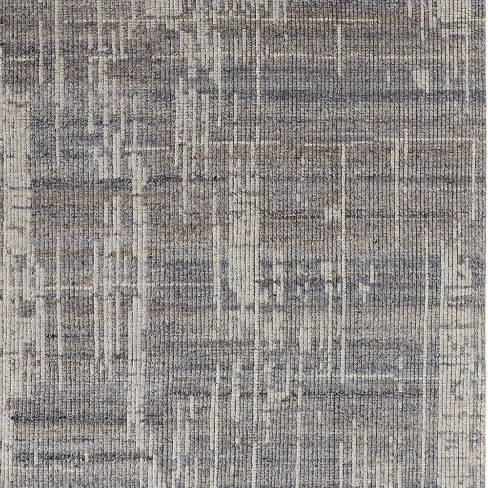 4' X 6' Gray and Ivory Wool Abstract Hand Knotted Worn Faded Area Rug