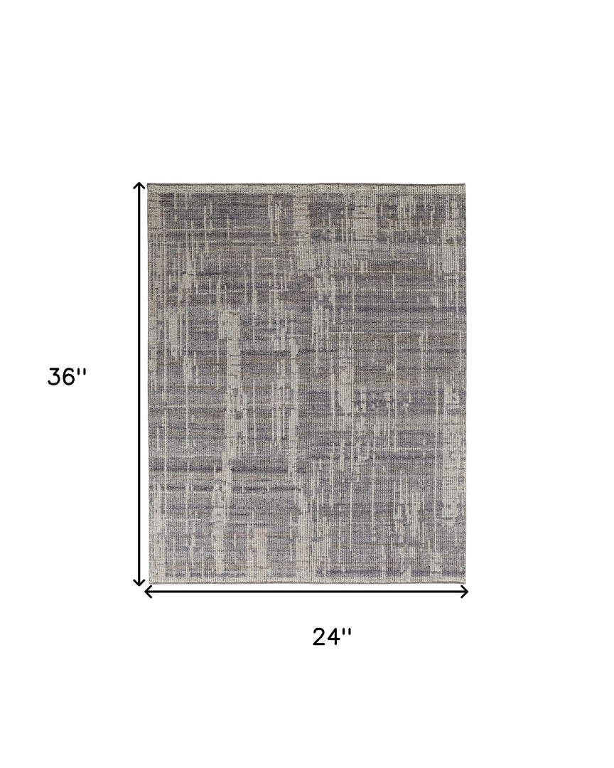 4' X 6' Gray and Ivory Wool Abstract Hand Knotted Worn Faded Area Rug