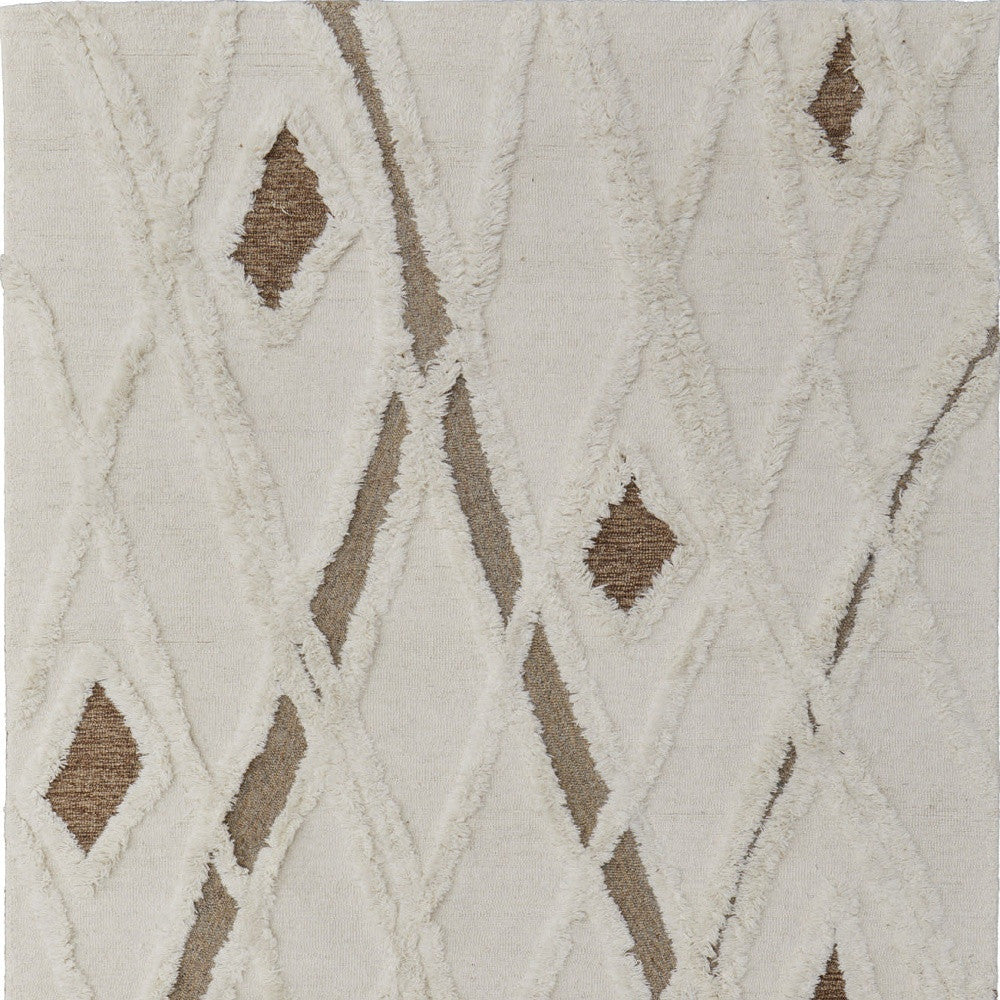 4' X 6' Ivory Taupe and Brown Wool Geometric Hand Tufted Area Rug