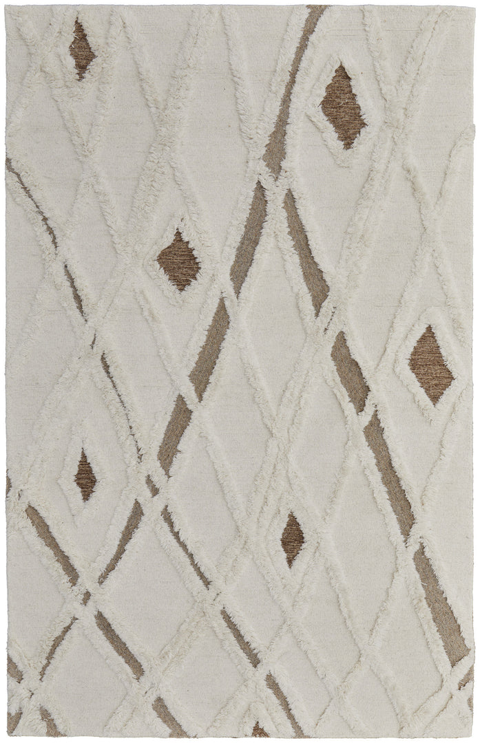 4' X 6' Ivory Taupe and Brown Wool Geometric Hand Tufted Area Rug