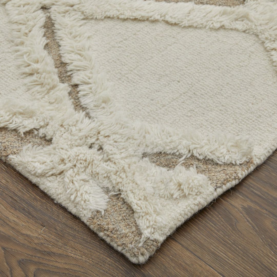 4' X 6' Ivory Taupe and Brown Wool Geometric Hand Tufted Area Rug