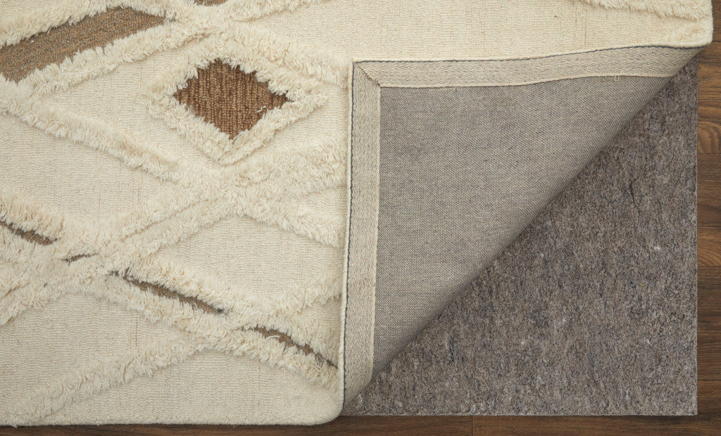 4' X 6' Ivory Taupe and Brown Wool Geometric Hand Tufted Area Rug