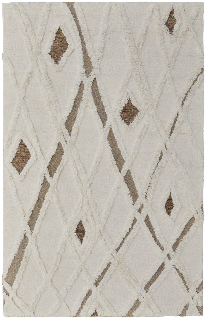 4' X 6' Ivory Taupe and Brown Wool Geometric Hand Tufted Area Rug