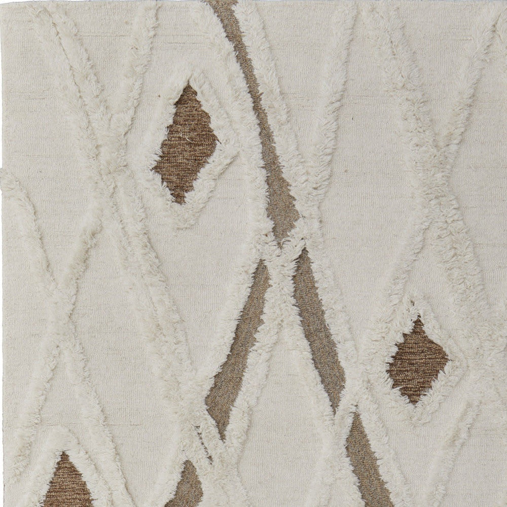 4' X 6' Ivory Taupe and Brown Wool Geometric Hand Tufted Area Rug