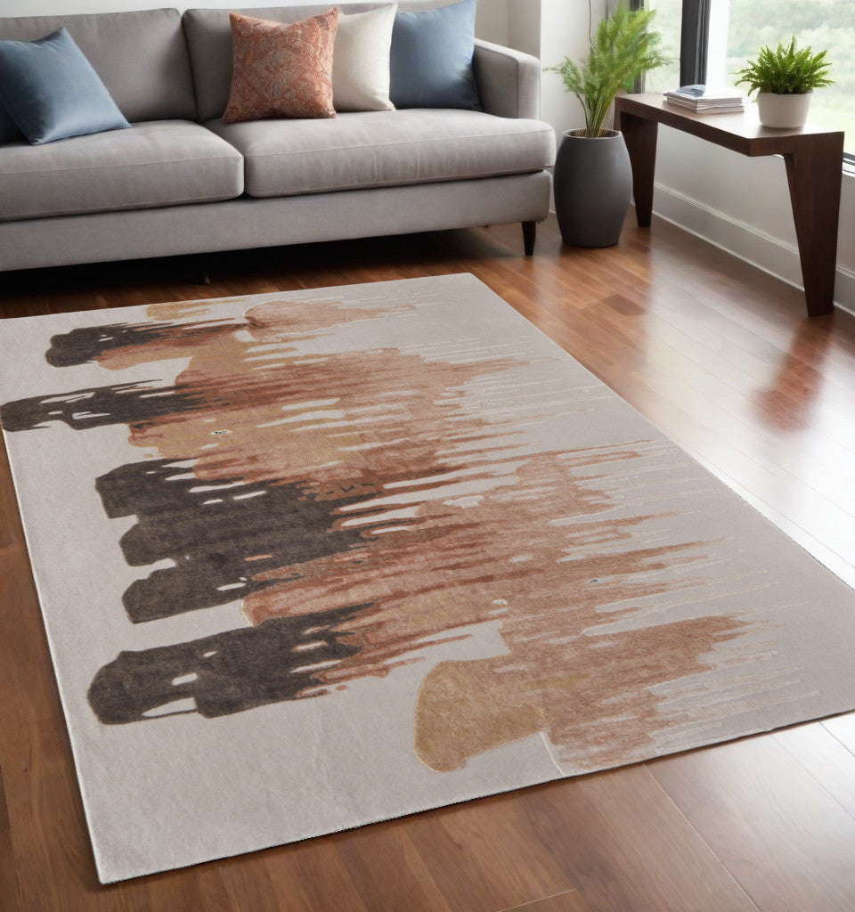 4' X 6' Tan Brown and Orange Abstract Hand Tufted Area Rug