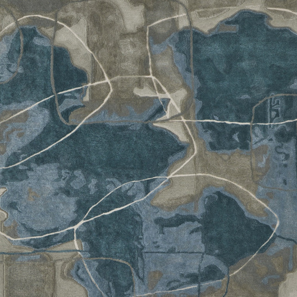 4' X 6' Blue and Gray Abstract Hand Tufted Area Rug