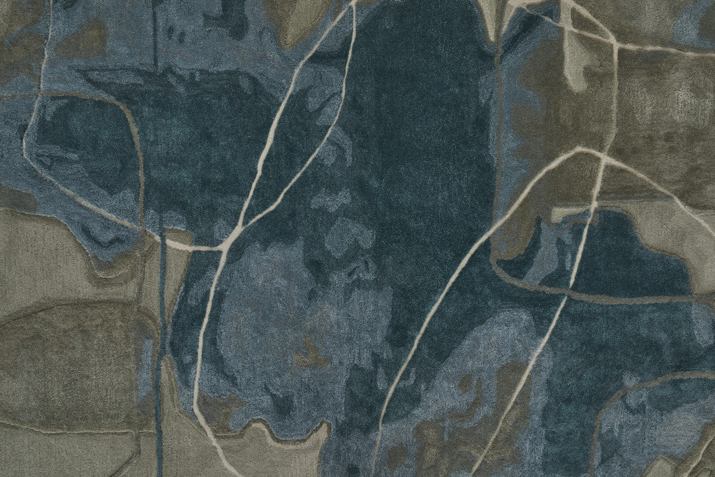 4' X 6' Blue and Gray Abstract Hand Tufted Area Rug