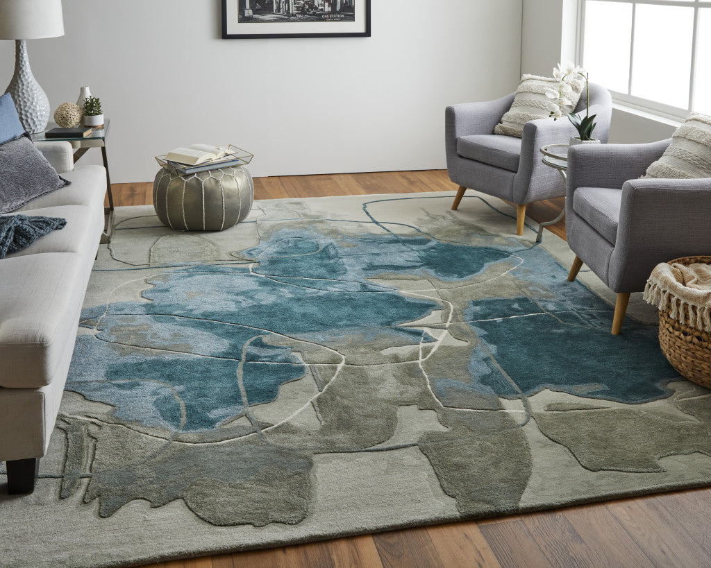 4' X 6' Blue and Gray Abstract Hand Tufted Area Rug