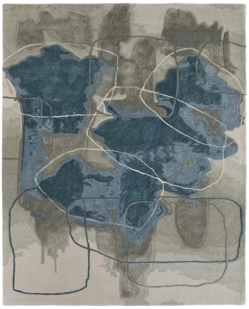 4' X 6' Blue and Gray Abstract Hand Tufted Area Rug