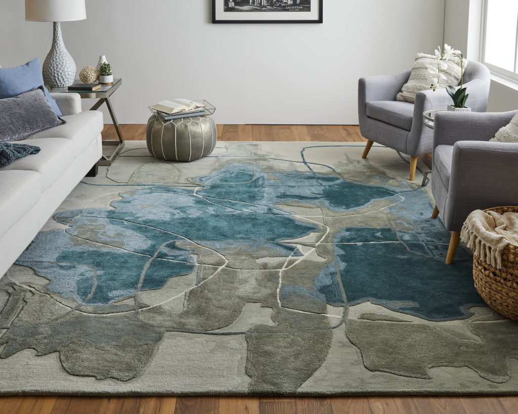 4' X 6' Blue and Gray Abstract Hand Tufted Area Rug