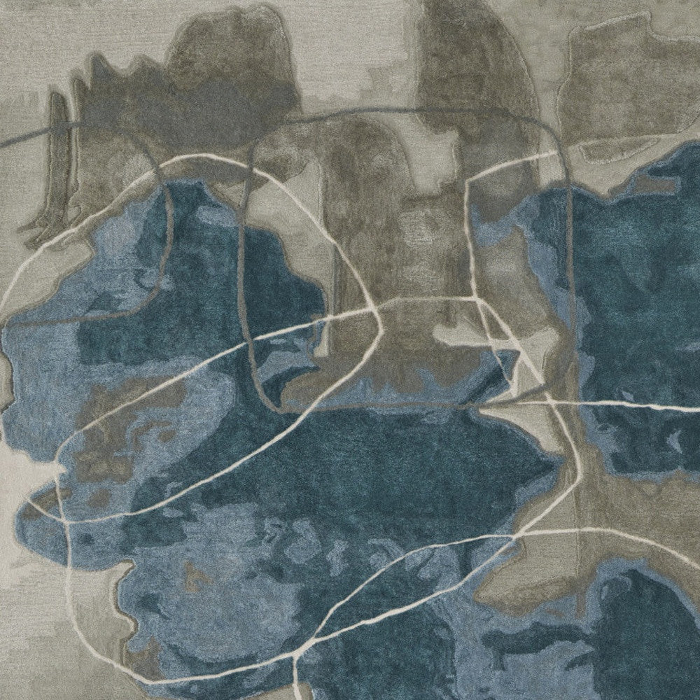 4' X 6' Blue and Gray Abstract Hand Tufted Area Rug