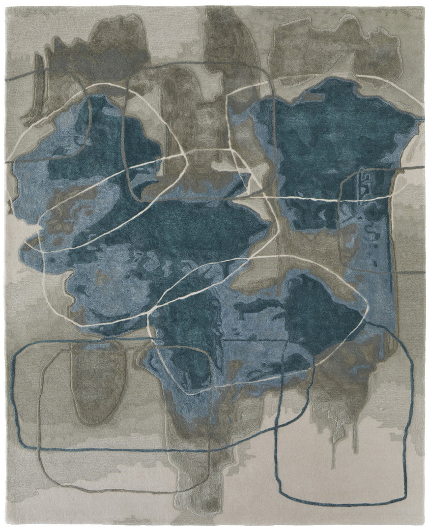 4' X 6' Blue and Gray Abstract Hand Tufted Area Rug