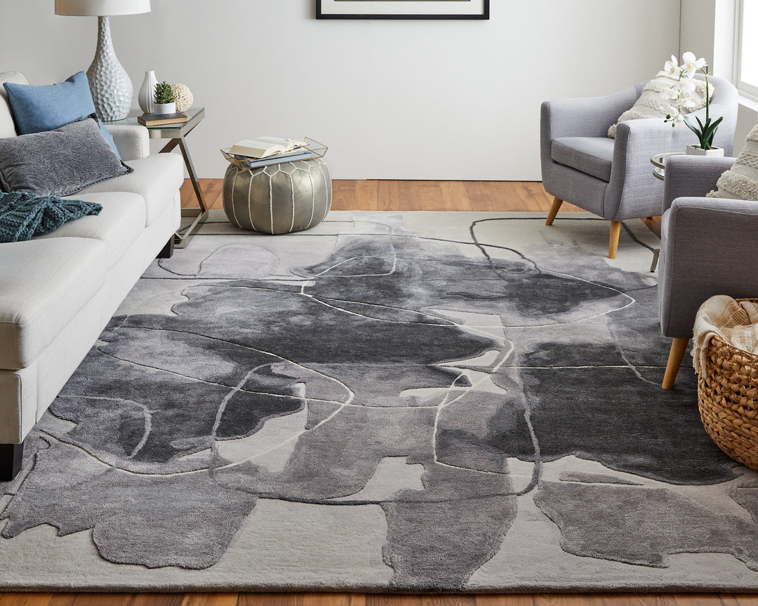 4' X 6' Blue and Gray Abstract Hand Tufted Area Rug