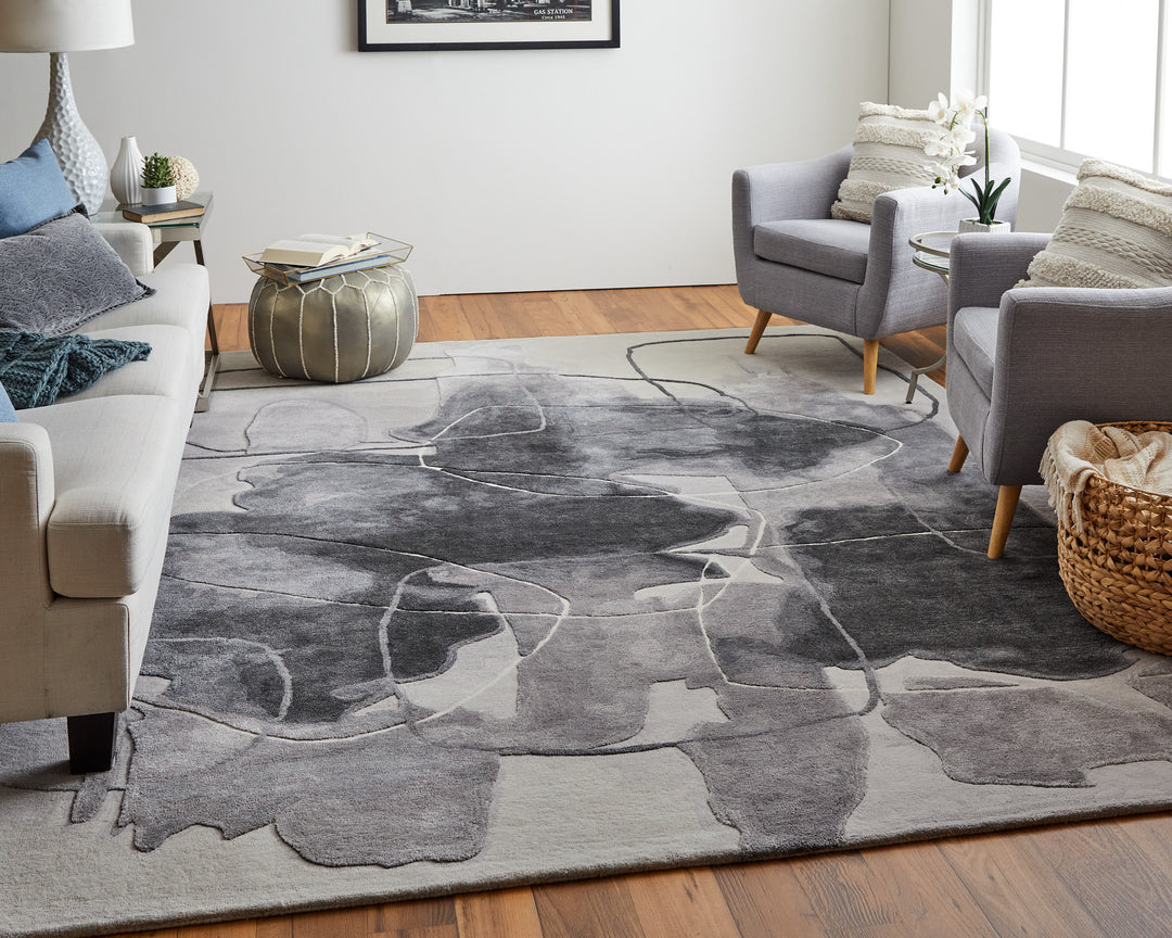 4' X 6' Blue and Gray Abstract Hand Tufted Area Rug