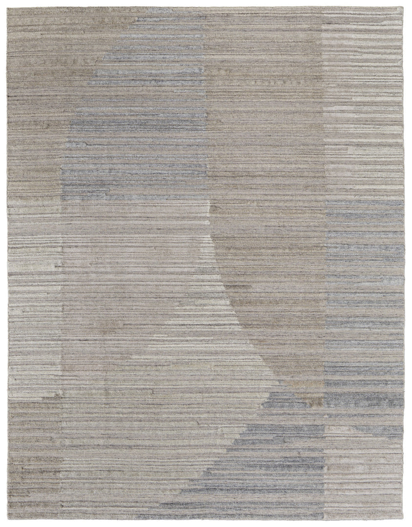 9' X 12' Tan and Blue Abstract Hand Woven Worn Faded Area Rug